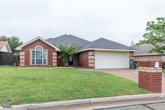 4910 Coyote Run, Abilene, TX 79602 - ranch-style house featuring an attached garage, brick siding, concrete driveway, and roof with shingles