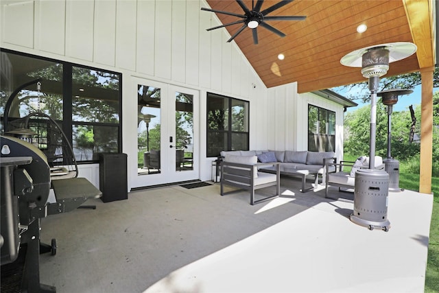 8919 Southern Shore Ct, Kemp, TX 75143 - view of patio with an outdoor hangout area, french doors, and a ceiling fan