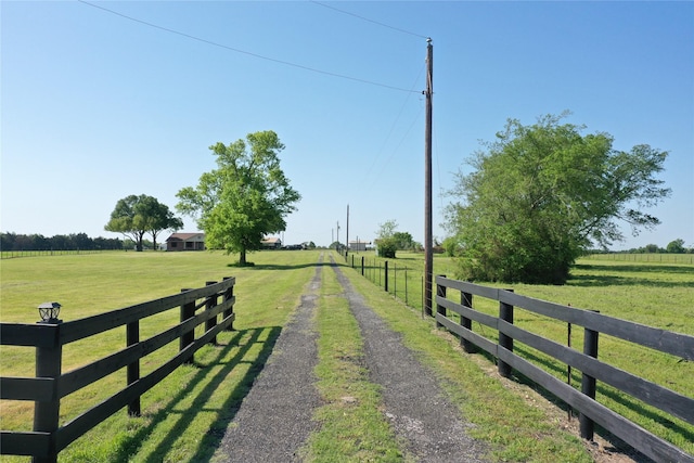 view of road with a rural view and driveway