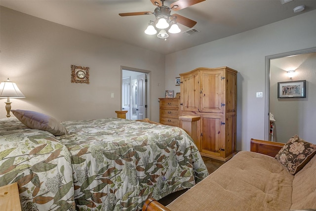 bedroom featuring a ceiling fan and visible vents