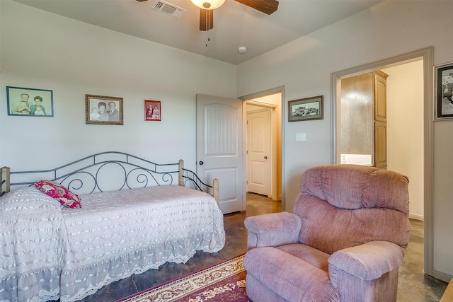 bedroom featuring ceiling fan and visible vents