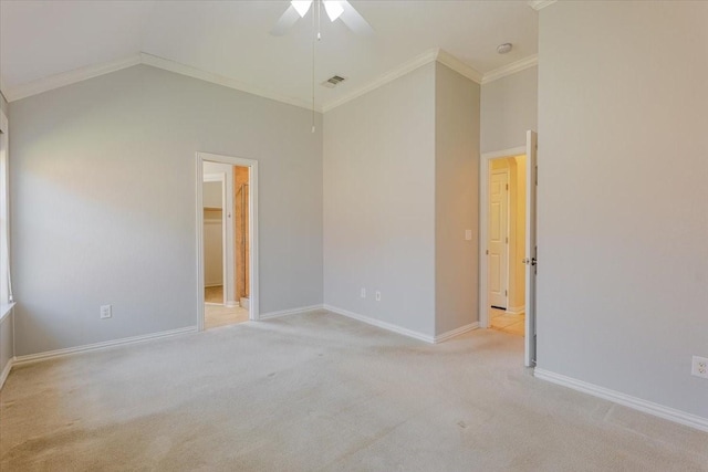 unfurnished bedroom with light carpet, baseboards, ornamental molding, and visible vents