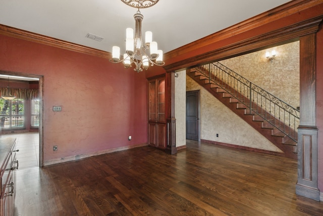 200 Leea Ln, Weatherford, TX 76087 - interior space with stairway, crown molding, wood finished floors, a notable chandelier, and visible vents