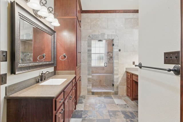 200 Leea Ln, Weatherford, TX 76087 - full bath featuring vanity, stone finish flooring, and a stall shower