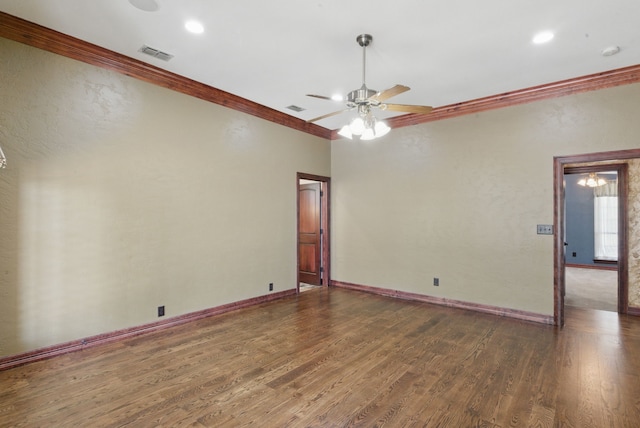 200 Leea Ln, Weatherford, TX 76087 - spare room with a ceiling fan, crown molding, wood finished floors, and visible vents