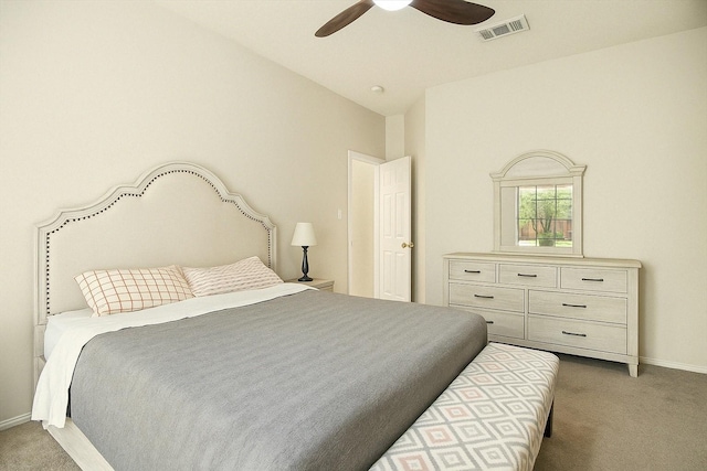 4823 Topaz Ln, Granbury, TX 76049 - carpeted bedroom featuring lofted ceiling, baseboards, visible vents, and ceiling fan