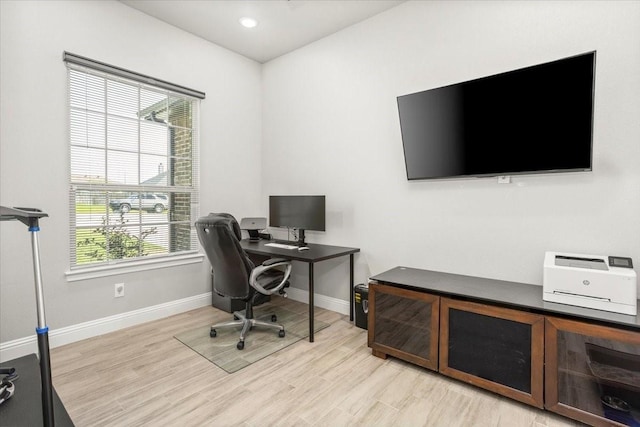 12409 Messer Ct, Fort Worth, TX 76126 - office area featuring baseboards, light wood-type flooring, and recessed lighting