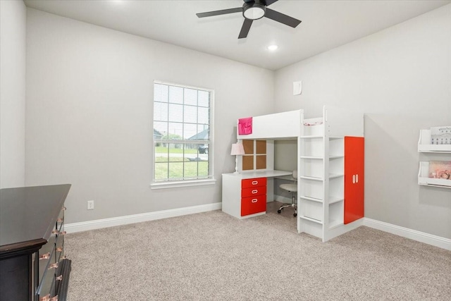 12409 Messer Ct, Fort Worth, TX 76126 - carpeted bedroom featuring baseboards, a desk, recessed lighting, and ceiling fan