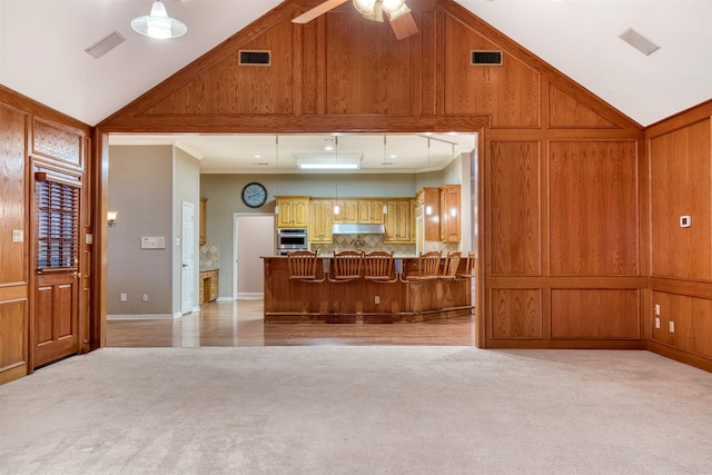 2176 English Rd, Rockwall, TX 75032 - unfurnished living room featuring light carpet, a ceiling fan, and visible vents