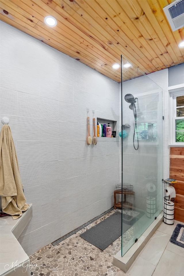 1042 N Lane Dr, Shreveport, LA 71107 - full bath featuring wood ceiling, walk in shower, visible vents, and recessed lighting