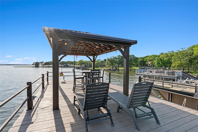 dock area featuring a water view