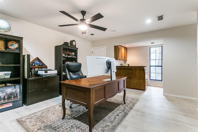 3028 Southridge Ct, Grapevine, TX 76051 - office with light wood-style flooring, a ceiling fan, baseboards, and recessed lighting