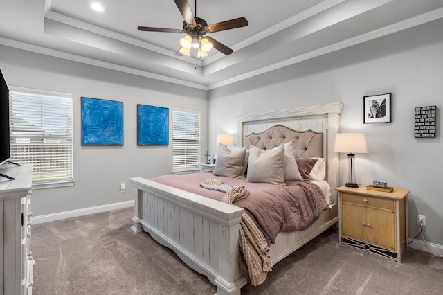 10009 Wildberry Dr, Waco, TX 76712 - bedroom with a tray ceiling, crown molding, carpet, and baseboards