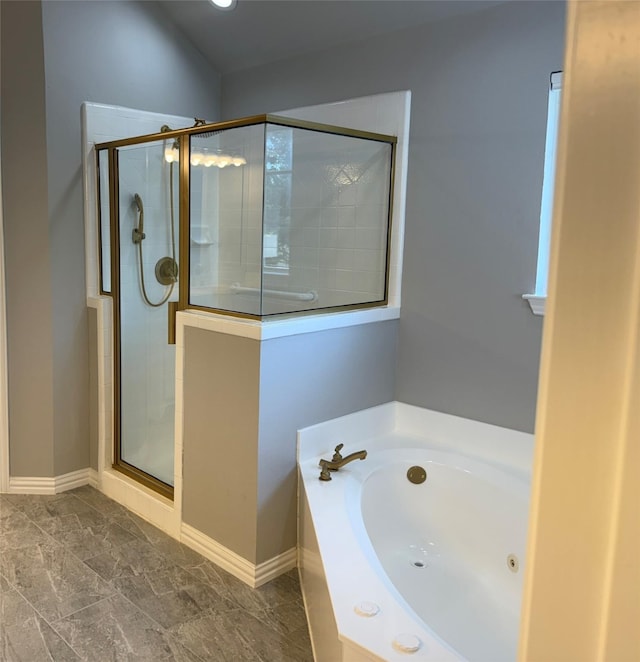 611 Twin Creek Dr, Allen, TX 75013 - full bathroom featuring a jetted tub, a stall shower, and baseboards