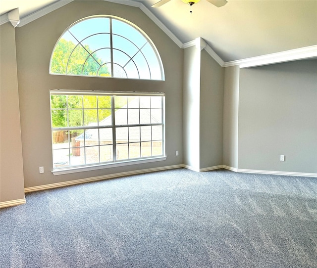 611 Twin Creek Dr, Allen, TX 75013 - spare room featuring carpet, plenty of natural light, a ceiling fan, baseboards, and vaulted ceiling