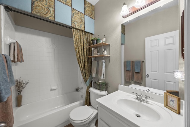 full bath with toilet, vanity, and washtub / shower combination
