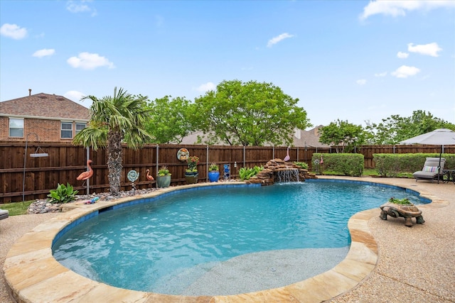 view of pool featuring a fenced backyard and a fenced in pool