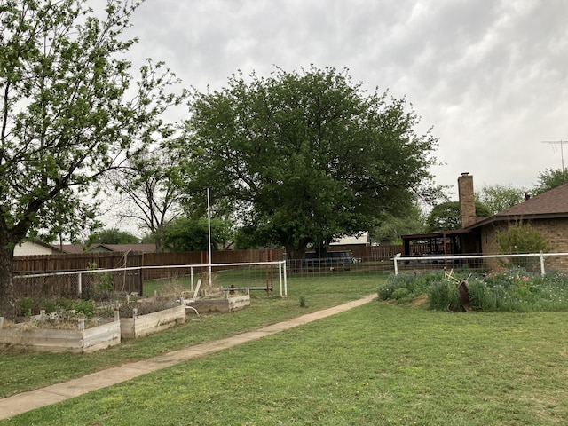 view of yard featuring a garden and a fenced backyard