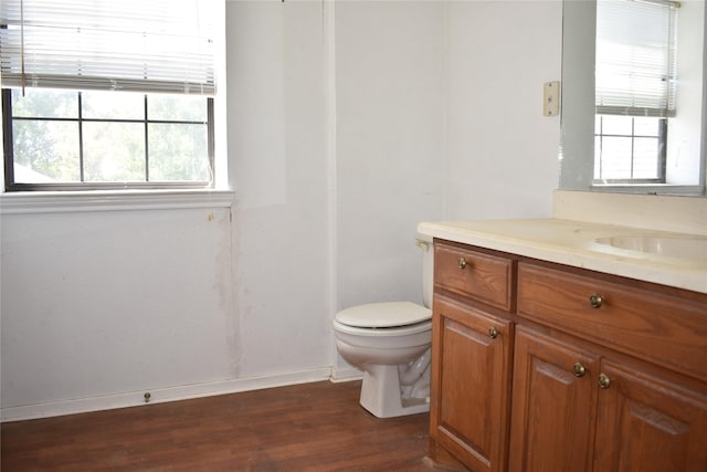 4912 Williford Rd, Sachse, TX 75048 - bathroom featuring toilet, vanity, wood finished floors, and plenty of natural light