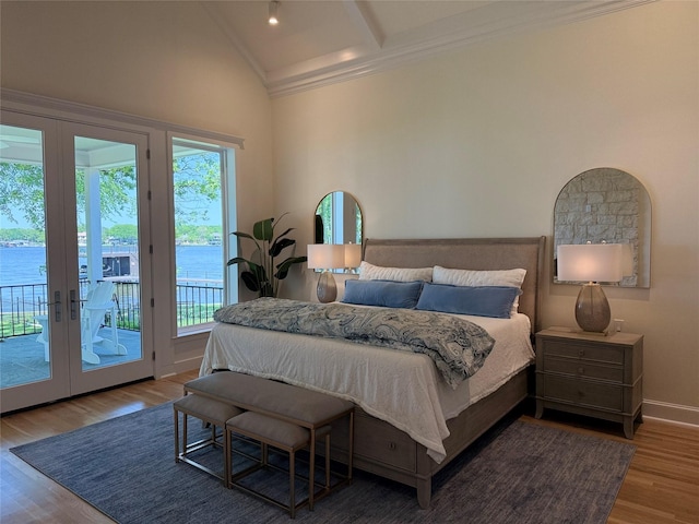 bedroom with french doors, multiple windows, and access to exterior