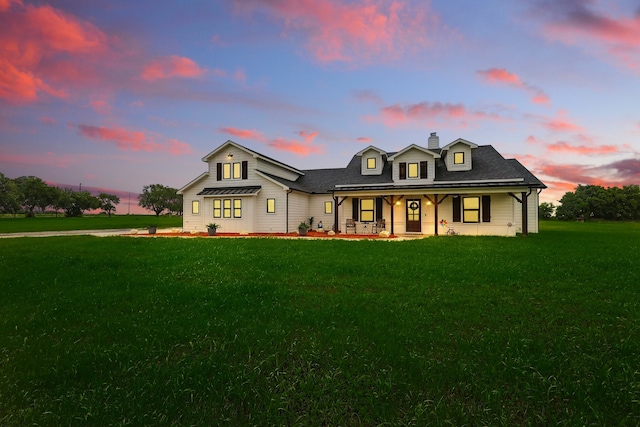 3728 George Owens Rd, Ponder, TX 76259 - view of front of house featuring covered porch, a chimney, and a front yard