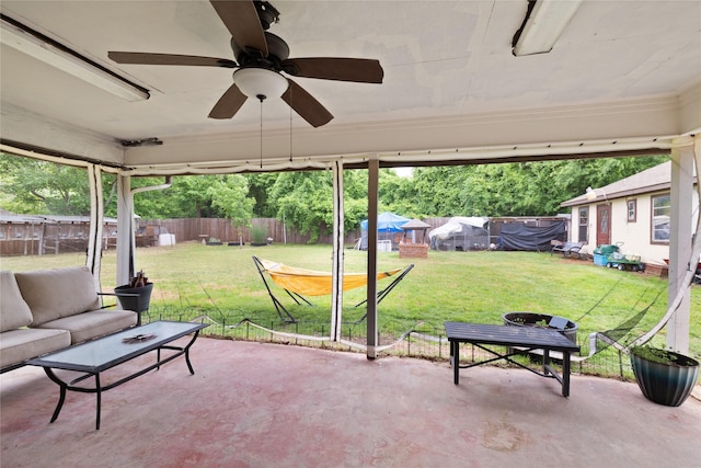 6245 Century Dr, Kennedale, TX 76060 - view of patio with outdoor lounge area, a fenced backyard, and ceiling fan