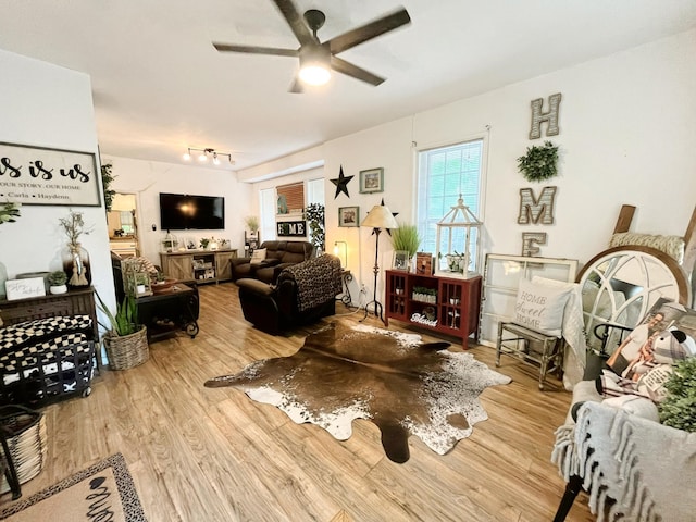 107 N Main St, Crandall, TX 75114 - living area featuring ceiling fan and wood finished floors