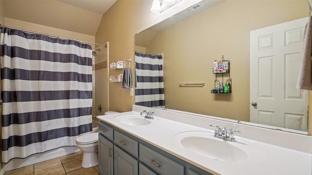 202 Beacon Hill Ln, Forney, TX 75126 - bathroom featuring tile patterned flooring, double vanity, and curtained shower