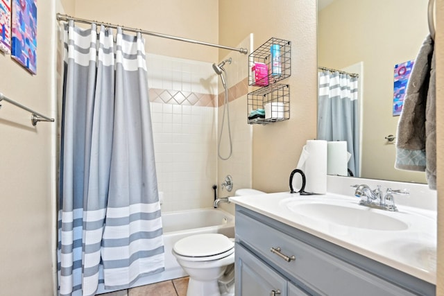 202 Beacon Hill Ln, Forney, TX 75126 - bathroom featuring vanity, toilet, shower / bathtub combination with curtain, and tile patterned flooring