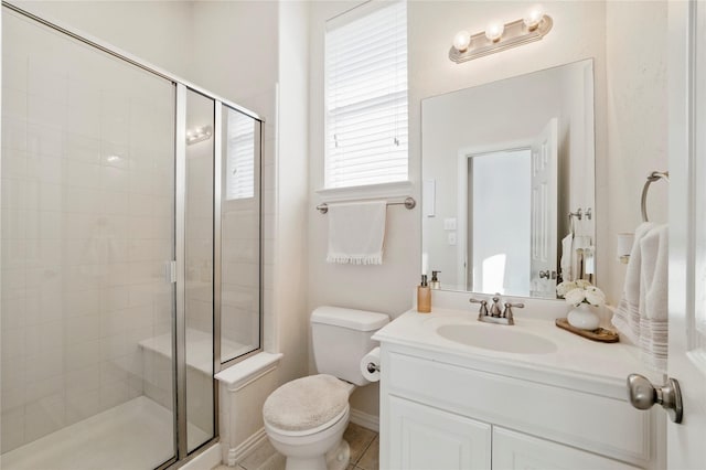 5808 Arabian Dr, Grand Prairie, TX 75052 - full bath with baseboards, a shower stall, toilet, and vanity