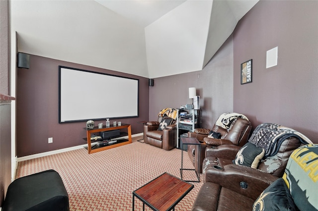 5808 Arabian Dr, Grand Prairie, TX 75052 - cinema room with baseboards, vaulted ceiling, and carpet
