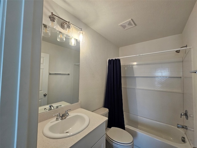 1020 Valerian Dr, Haslet, TX 76052 - full bathroom with toilet, shower / bath combo, vanity, a textured wall, and a textured ceiling
