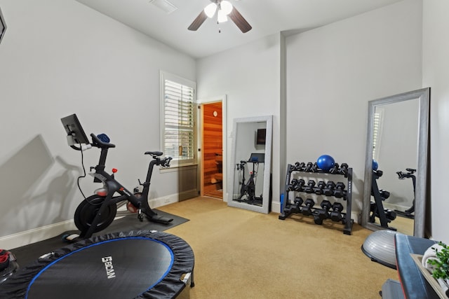 1191 Broken Bend Dr, Prosper, TX 75078 - workout area with a ceiling fan, carpet floors, and baseboards