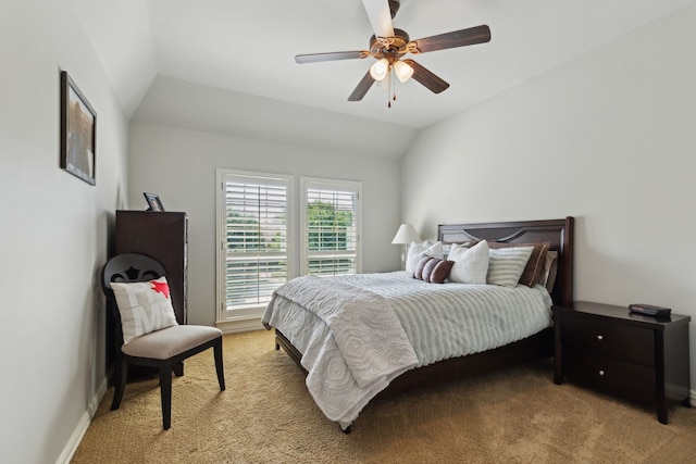 1191 Broken Bend Dr, Prosper, TX 75078 - bedroom featuring light carpet, lofted ceiling, a ceiling fan, and baseboards