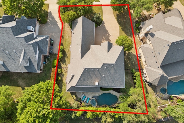 1191 Broken Bend Dr, Prosper, TX 75078 - aerial view of property and surrounding area featuring a pool area and property boundaries highlighted