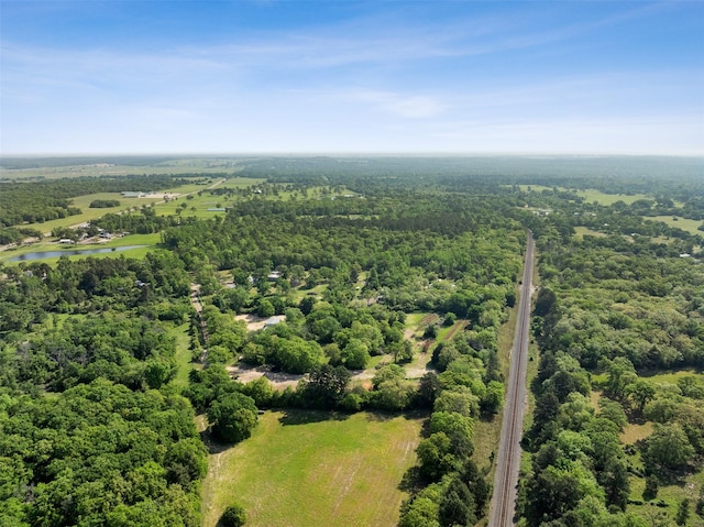 birds eye view of property with a forest view and a water view
