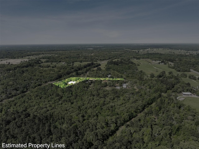 drone / aerial view with a wooded view