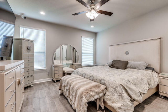 736 Wilmott Ter, Fort Worth, TX 76247 - bedroom featuring light wood-style flooring, baseboards, recessed lighting, and ceiling fan