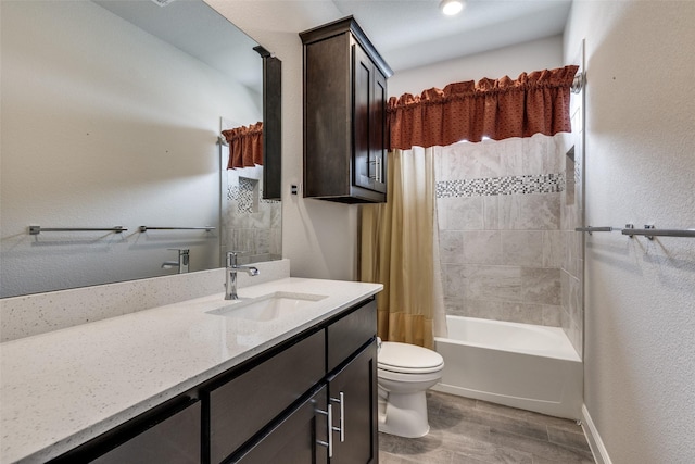736 Wilmott Ter, Fort Worth, TX 76247 - bathroom featuring wood finished floors, toilet, vanity, and shower / bath combo