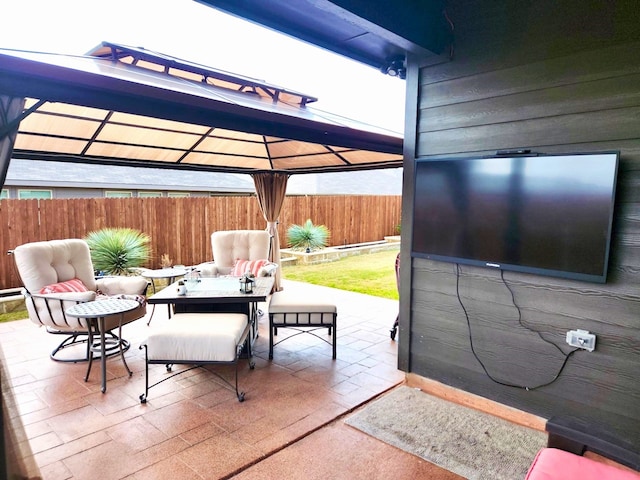 736 Wilmott Ter, Fort Worth, TX 76247 - fenced backyard featuring a gazebo, a patio area, and outdoor dining area