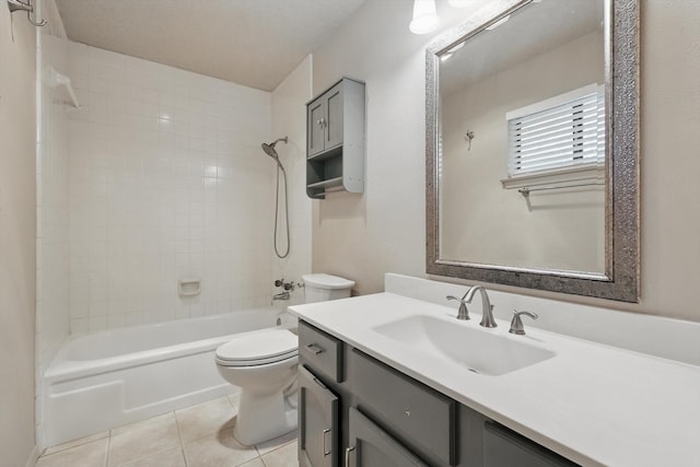 full bath featuring toilet, shower / washtub combination, tile patterned flooring, and vanity