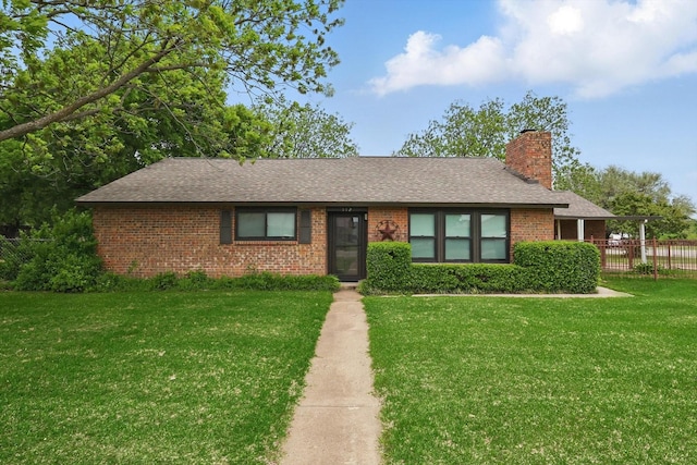 112 Bow Creek Cir, Red Oak, TX 75154 - single story home featuring brick siding, roof with shingles, and a chimney