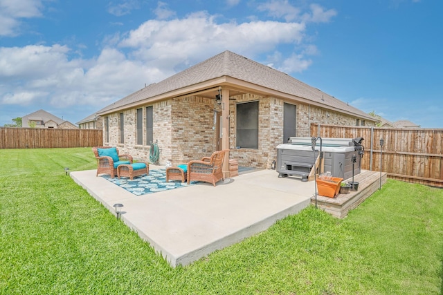 4125 Stockman Dr, Krum, TX 76249 - view of patio with an outdoor living space and a hot tub