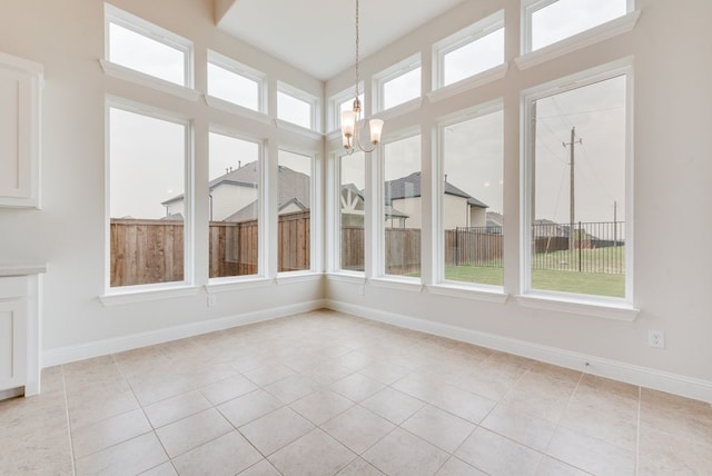 1006 Cascading Creek Dr, Rockwall, TX 75087 - unfurnished sunroom featuring baseboards, a chandelier, and tile patterned floors