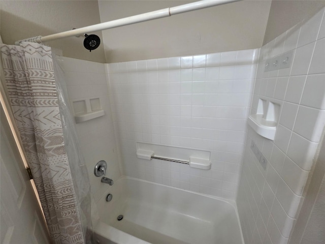 full bathroom with shower / bath combination with curtain