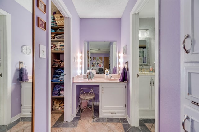 full bathroom with a walk in closet and vanity