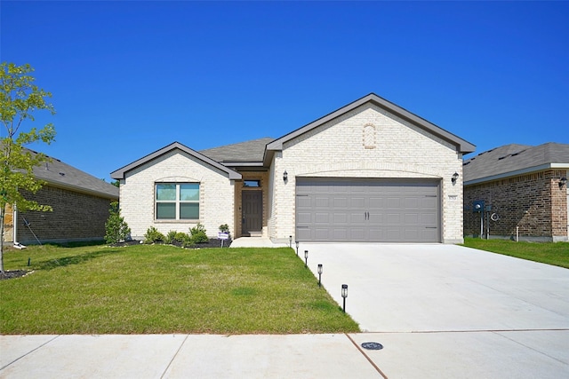 5753 Brookville Dr, Fort Worth, TX 76179 - ranch-style house featuring an attached garage, a front lawn, concrete driveway, and brick siding