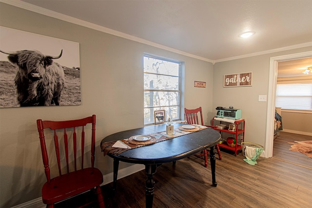 266 Yorkshire Dr, Gordonville, TX 76245 - dining space with baseboards, a ceiling fan, wood finished floors, and ornamental molding