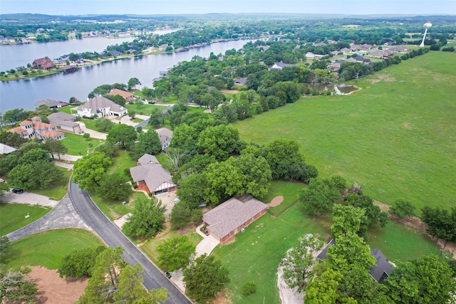 aerial view with a water view and a residential view