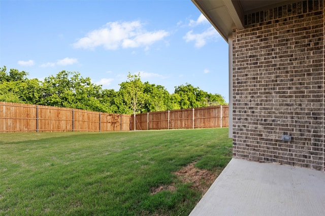view of yard with a patio area and a fenced backyard